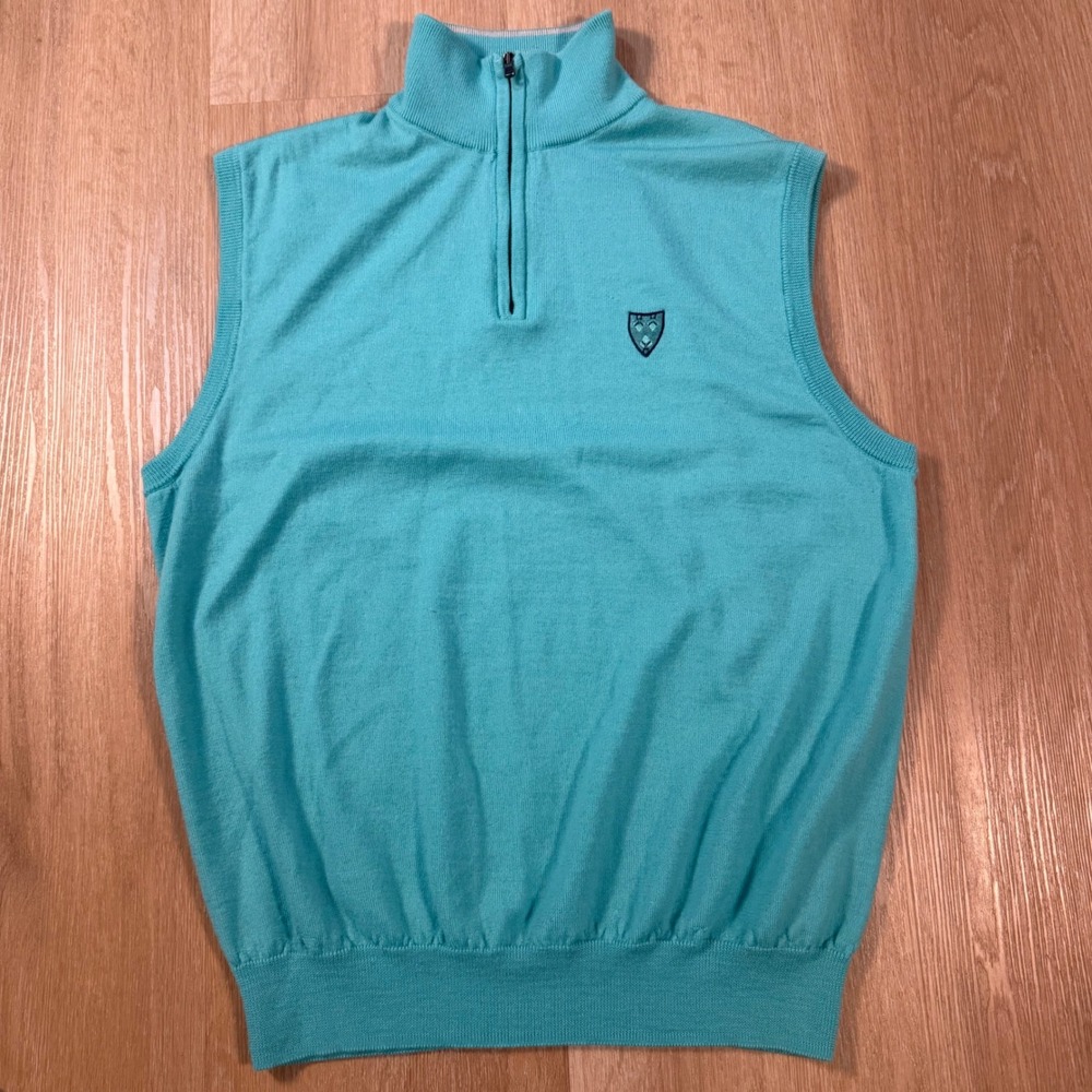 Polo Golf Ralph Lauren Turquoise Merino Wool Quarter Zip Sweater Vest Mens L